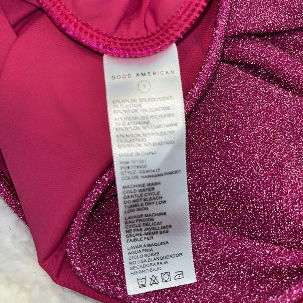 NWT GOOD AMERICAN | One Shoulder Hawaiian Pink Sparkle One Piece Bathing Suit - Picture 4 of 6
